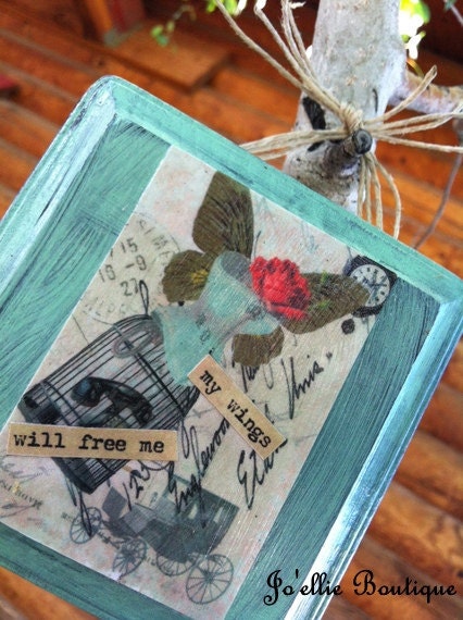 sHABBY cHIC wOODEN sIGN....my wings...will free me...