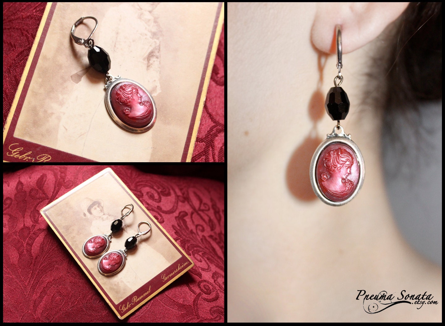 Edwardian Victorian earrings with Victorian Lady cameo and swarovski