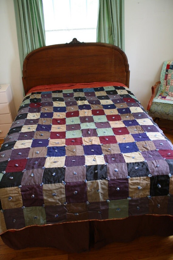 Vintage wool patchwork quilt twin size by WoollyMammothVintage