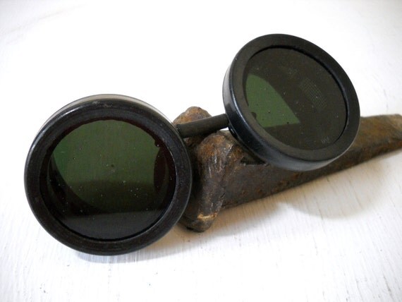 Black Welding Goggles Green Tint Lens Well Used for by FoundForYou