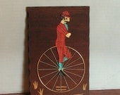 Vintage Bicycle Art, Edwardian man riding large unicycle