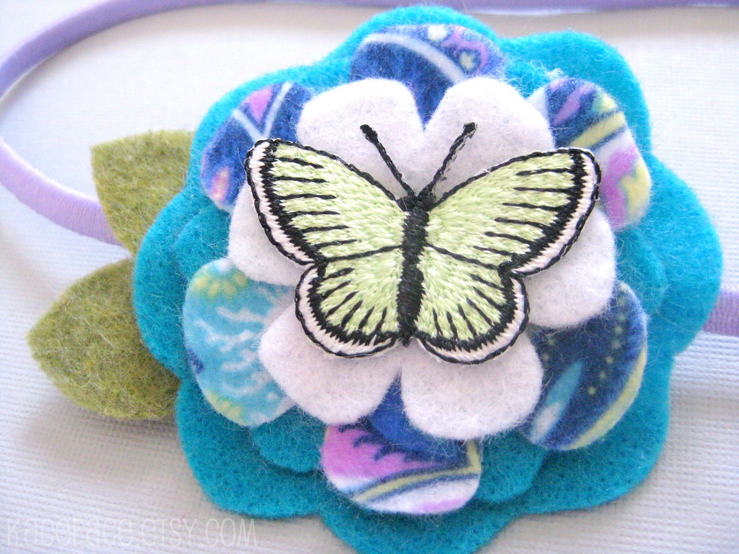Butterfly Flower Headband - lavender / turquoise felt - one size fits all