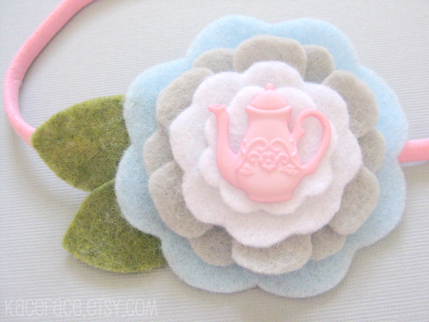 Tea Party Flower Headband - pink / blue felt - one size fits all