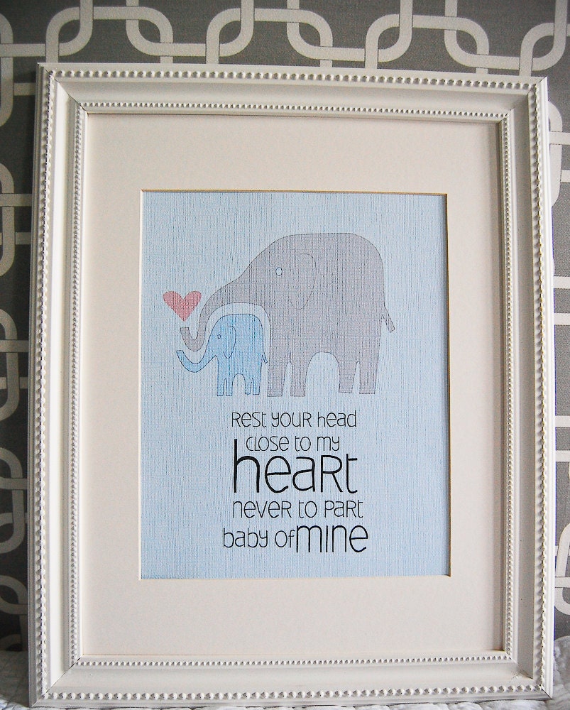 8x10 nursery print baby mine elephants in blues