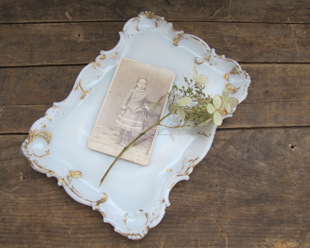 Antique Milk Glass Vanity Tray SALE by LittleKittenVintage on Etsy