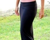 Noir Stretch Cotton Jersey Long Skirt (Black)