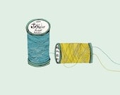 Spools of thread (pale green) - A archival print of an original illustration.