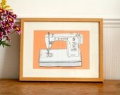 Sewing machine art print - Peach background