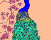 Peach Peacock Art Print A4