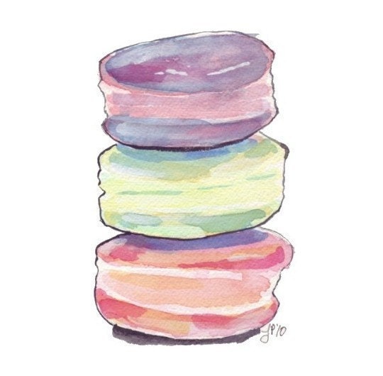 Watercolor Painting - Macarons Art Food Art Watercolor Art Print, 11x14 Wall Art