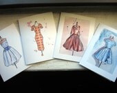 Blank Note Card Set - Vintage Dress Cards Ed. 1, Watercolor Art Note Cards, Set of 12