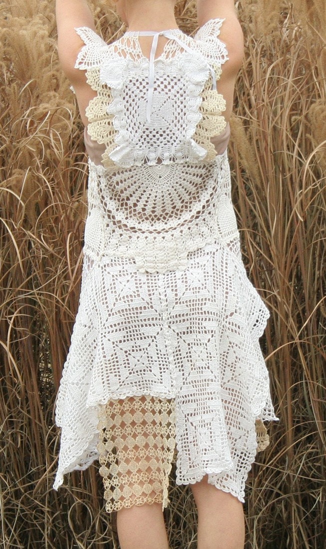 OOAK Vintage Lace Handmade Wedding Dress Altered Couture Cotton Doilies Upcycled