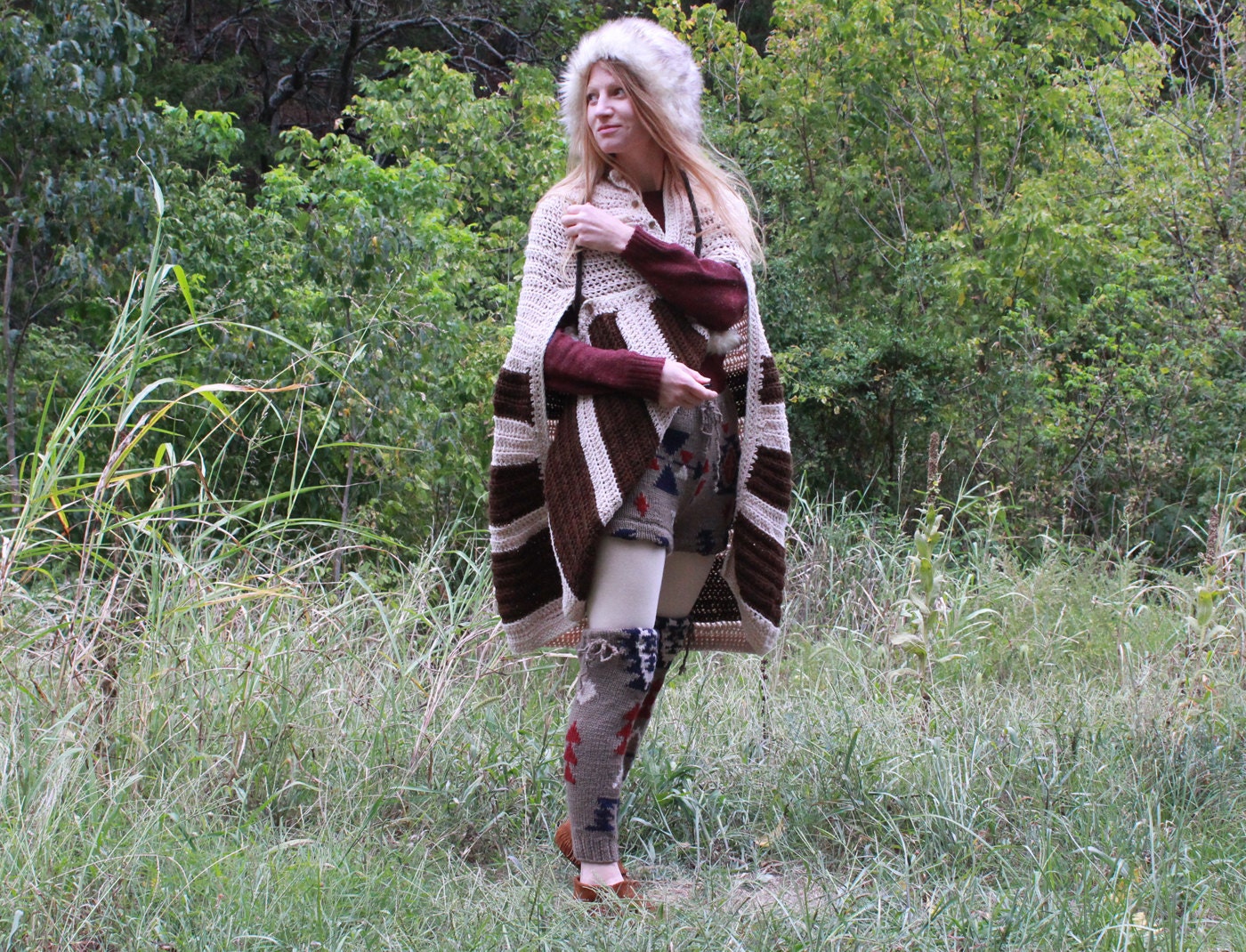Upcycled Wool Sweater Shorts Knit Crocheted Aztec Ethnic Tribal One-of-a-Kind S M L