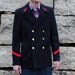 Upcycled Vintage French Navy Pea Coat in Wool with Pin Up Girl Scene . Unique OOAK Mens Small to Medium