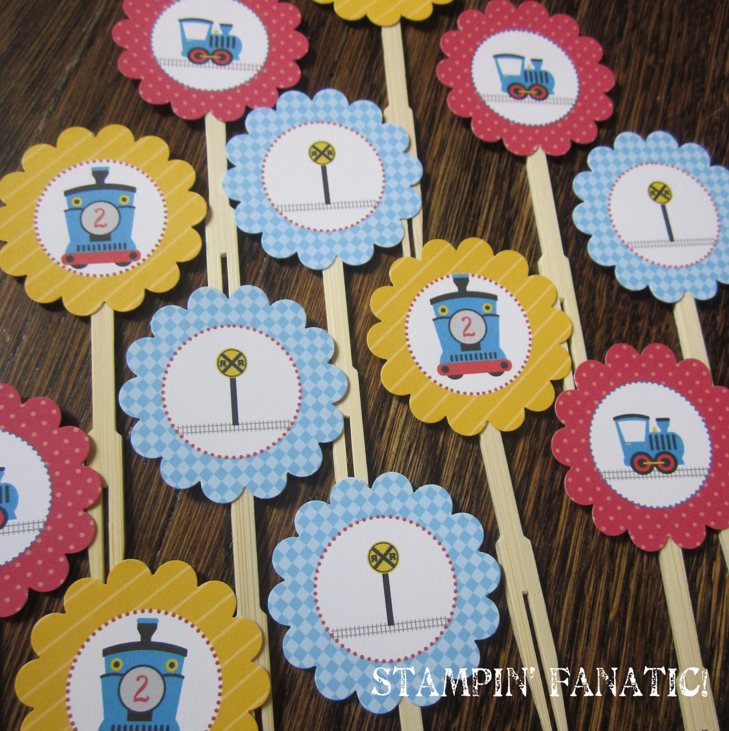 READY TO SHIP: Little Train Collection- Set of 12 cupcake toppers, personalized with the number 2 Il_170x135