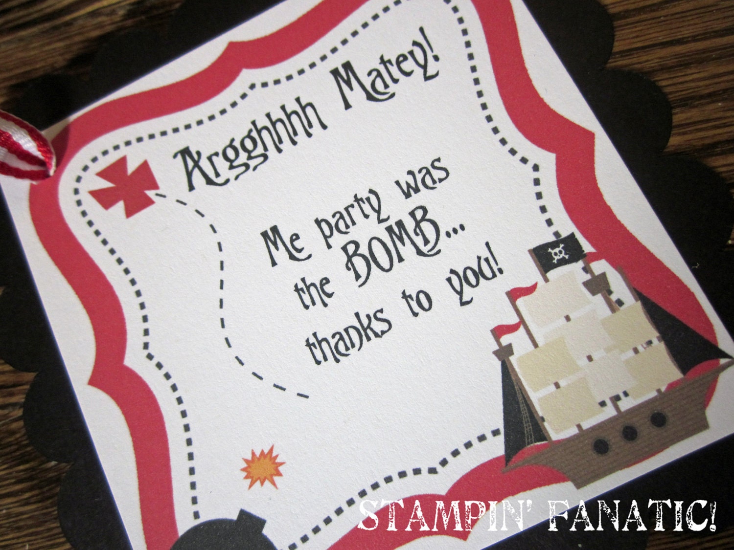 Pirate Boy Collection: Set of 12 Favor Tags, Square Scallop Background, 4inches, personalized with ribbon to hang Il_570xn