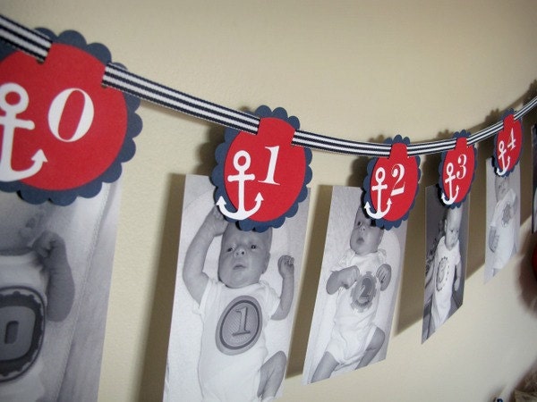 Sailing Boy Collection: Monthly Nautical first birthday photo banner. Nautical Birthday. Picture Banner. First Year Banner. Il_570xn
