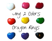 Crayon Heart Rings - Set of 2 Crayon Rings - Size 6 or 8 - Any colors