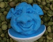 Smiling Hand Carved Blue Caricature Golf Ball