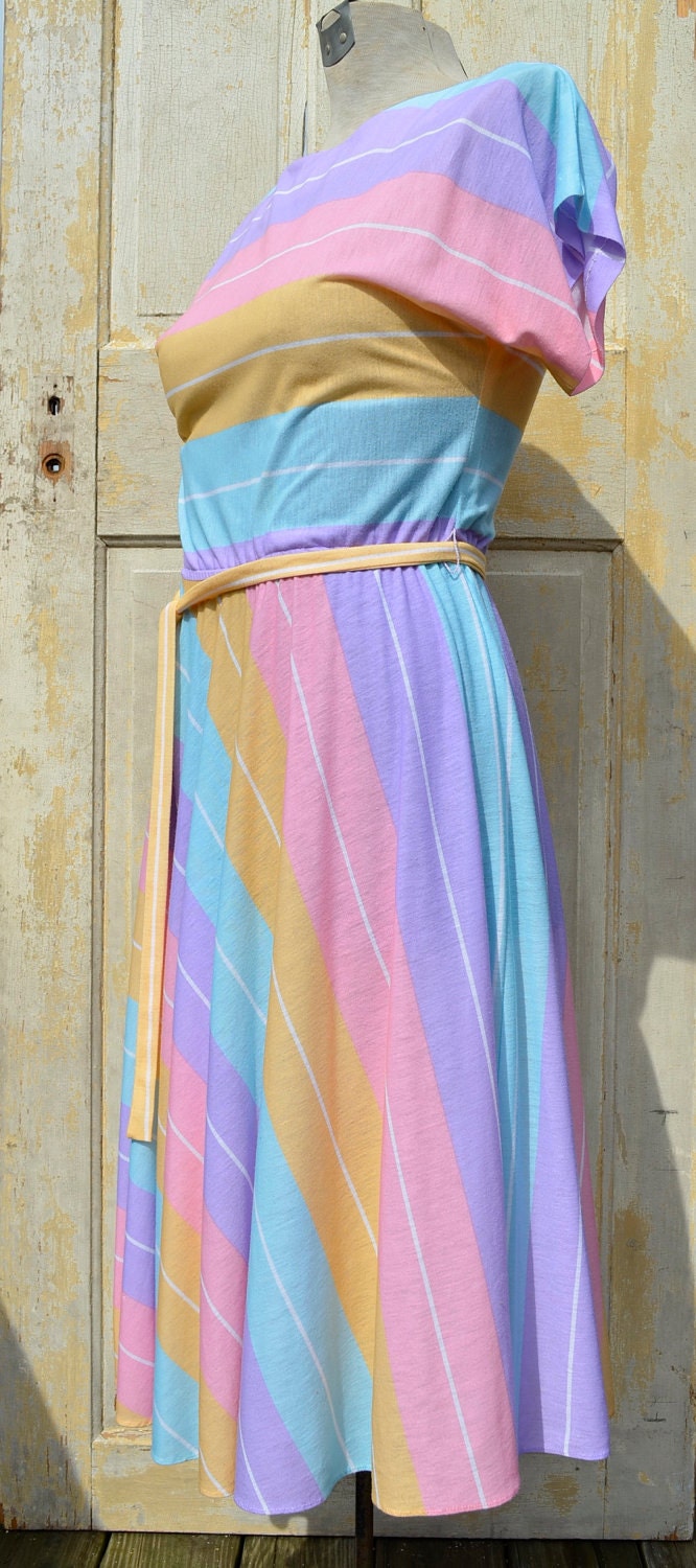 CLEARANCE SALE - 80s Pastel Striped Jersey Dress M/L