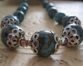 Chunky Sterling Silver, Swarovski Crystal, and Turquoise Necklace. OOAK Handmade Sterling Silver Jewelry for Her on Etsy