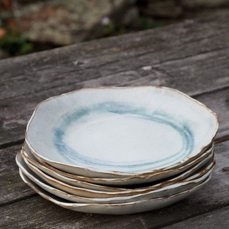Ceramic Dinner Plate with Circles in Copper and Blue