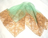 Etsy Scarf - Vintage Silk Georgette Scarf - Silk & Lace Scarf - Silk Scarf - Scarf - 1930's Scarf
