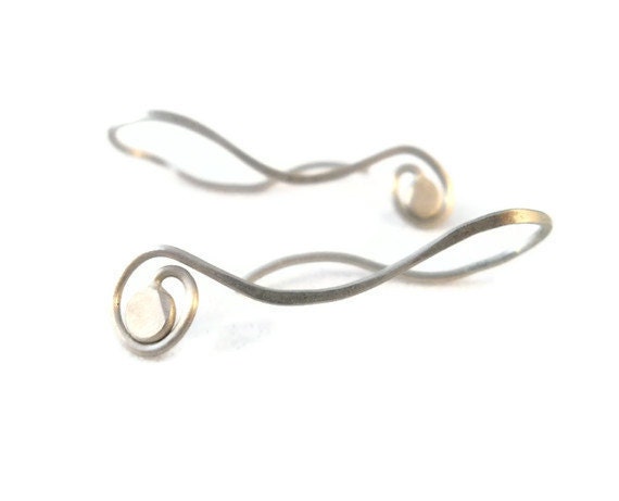 Sterling Silver Earrings Minimalist Contemporary Modern Unique Zen Dangle Spiral - FleurDeLeeDesign