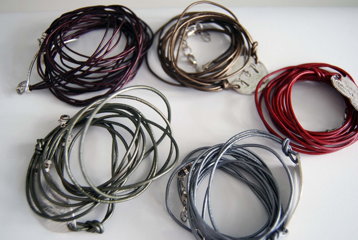 Fine Silver leaf Leather Bracelet/Necklace,fall, foliage, nature, metallic, wrap, chunky