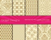 Digital Paper Pack: Retro & Vintage Damask - Gold on Cream