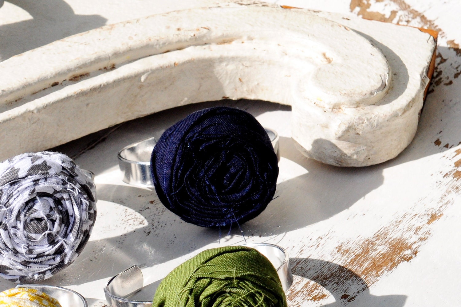 Navy Blue Rosette Cuff Bracelet
