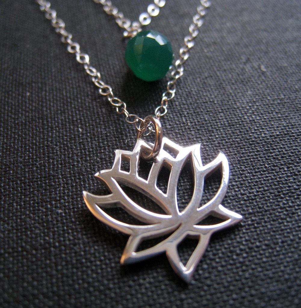 Silver lotus Necklace, double chain sterling silver, 30 gemstone choices, bridesmaid necklace, bridal party gifts, zen yoga