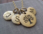 Personalized Family necklace, family tree necklace, custom initial and antique gold tree of life charm, mommy necklace