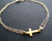 Sideway Cross bracelet, gold cross bracelet, bridesmaid jewelry, simple dainty bracelets, wedding party favors, faith jewelry