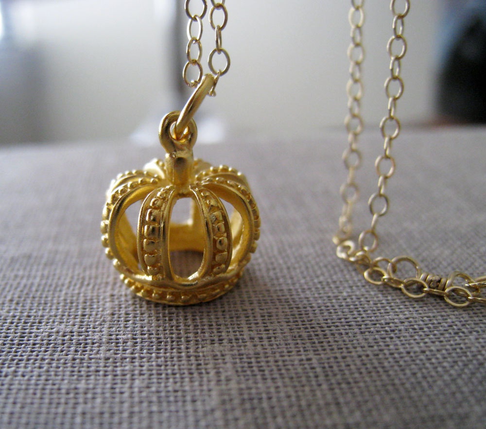 Crown necklace, gold crown charm, 14k gold filled fine chain, princess charm necklace