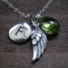 Custom initial disc necklace, Angel wing necklace, birthstone necklace, bridesmaid gifts, weddings