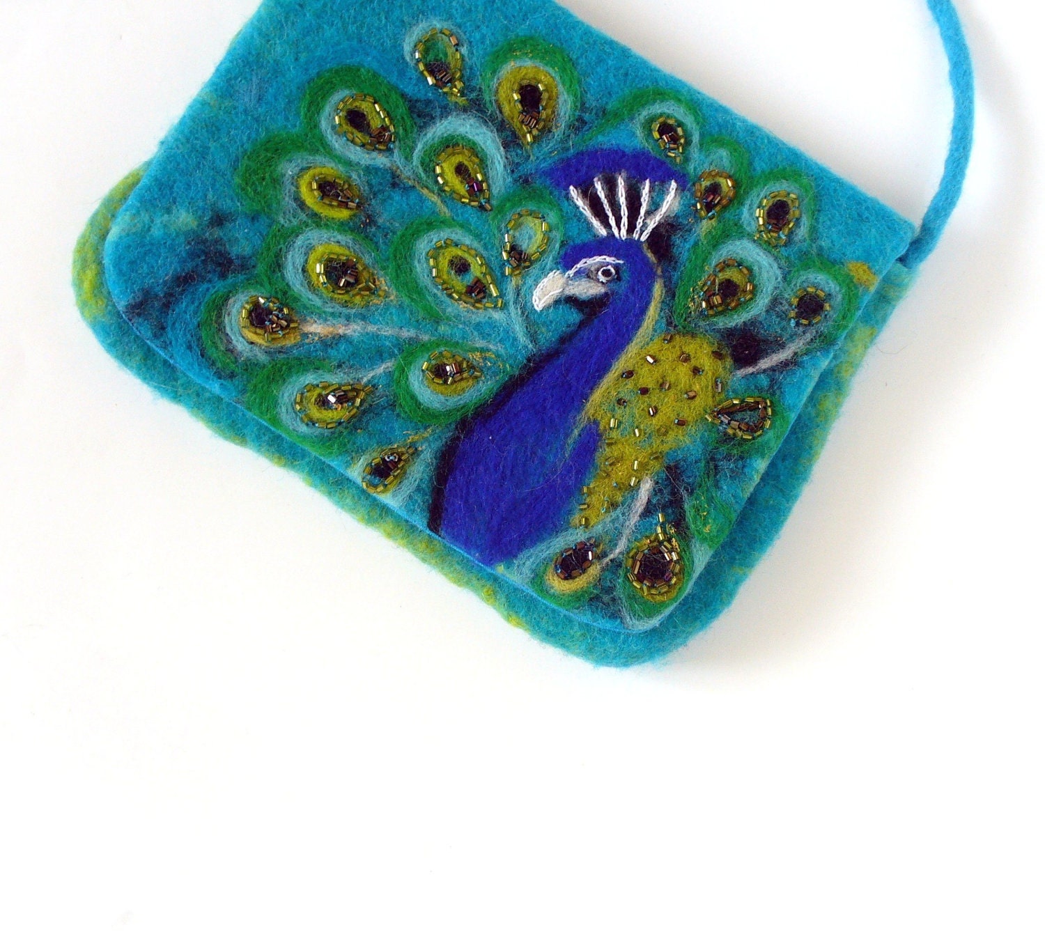 Wet Felted Peacock Clutch Purse , handmade, OOAK, Ready to Ship
