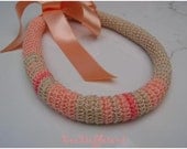 Spring Crochet Tube Necklace Satin Ribbon cream & salmon Unique