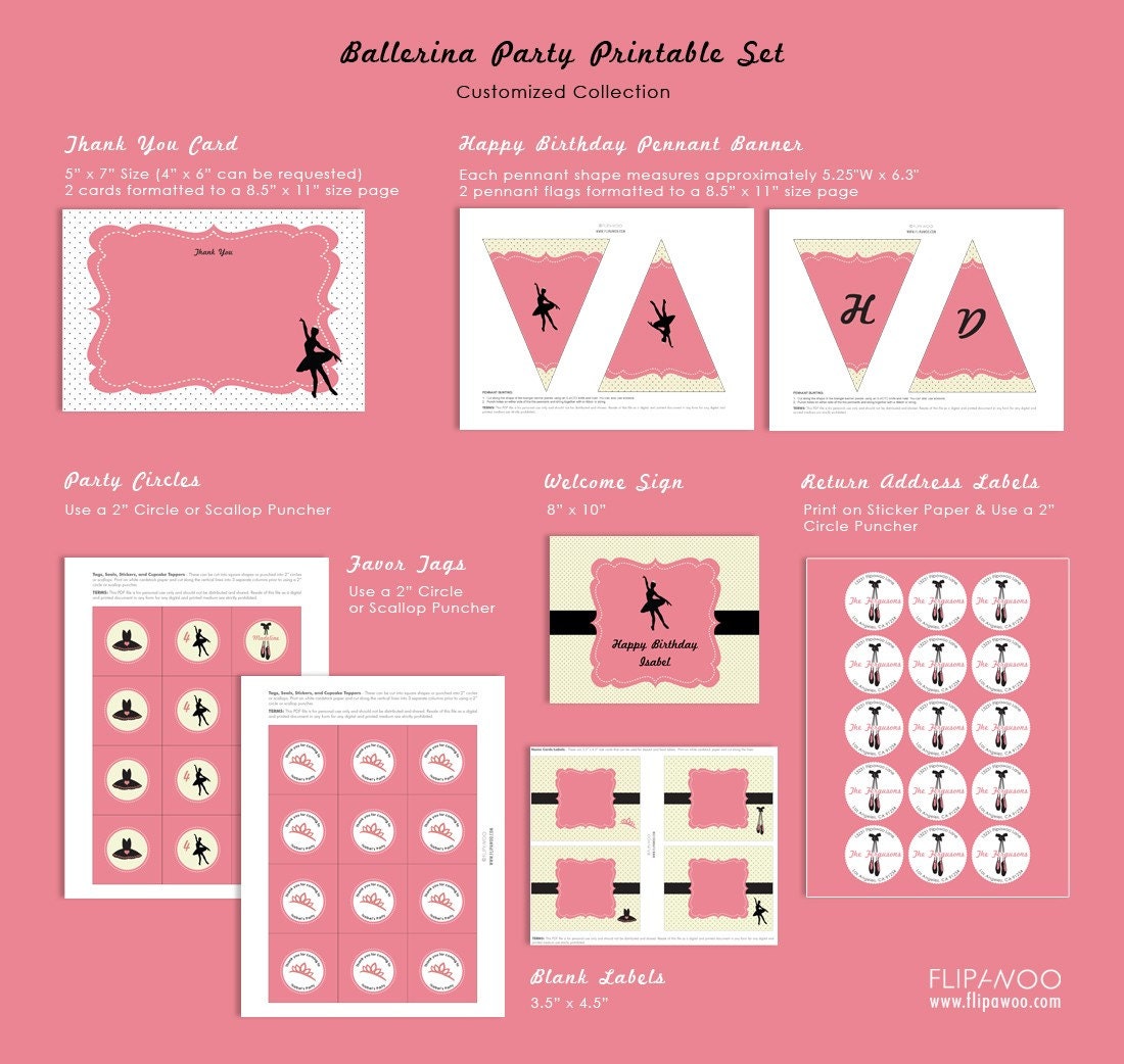Ballerina Party Premium Set by FLIPAWOO - Customized Printable Files
