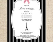 Paris Invitation with Eiffel Tower and Tied Ribbon Design by FLIPAWOO - A Night in Paris Collection - Customized Printable File