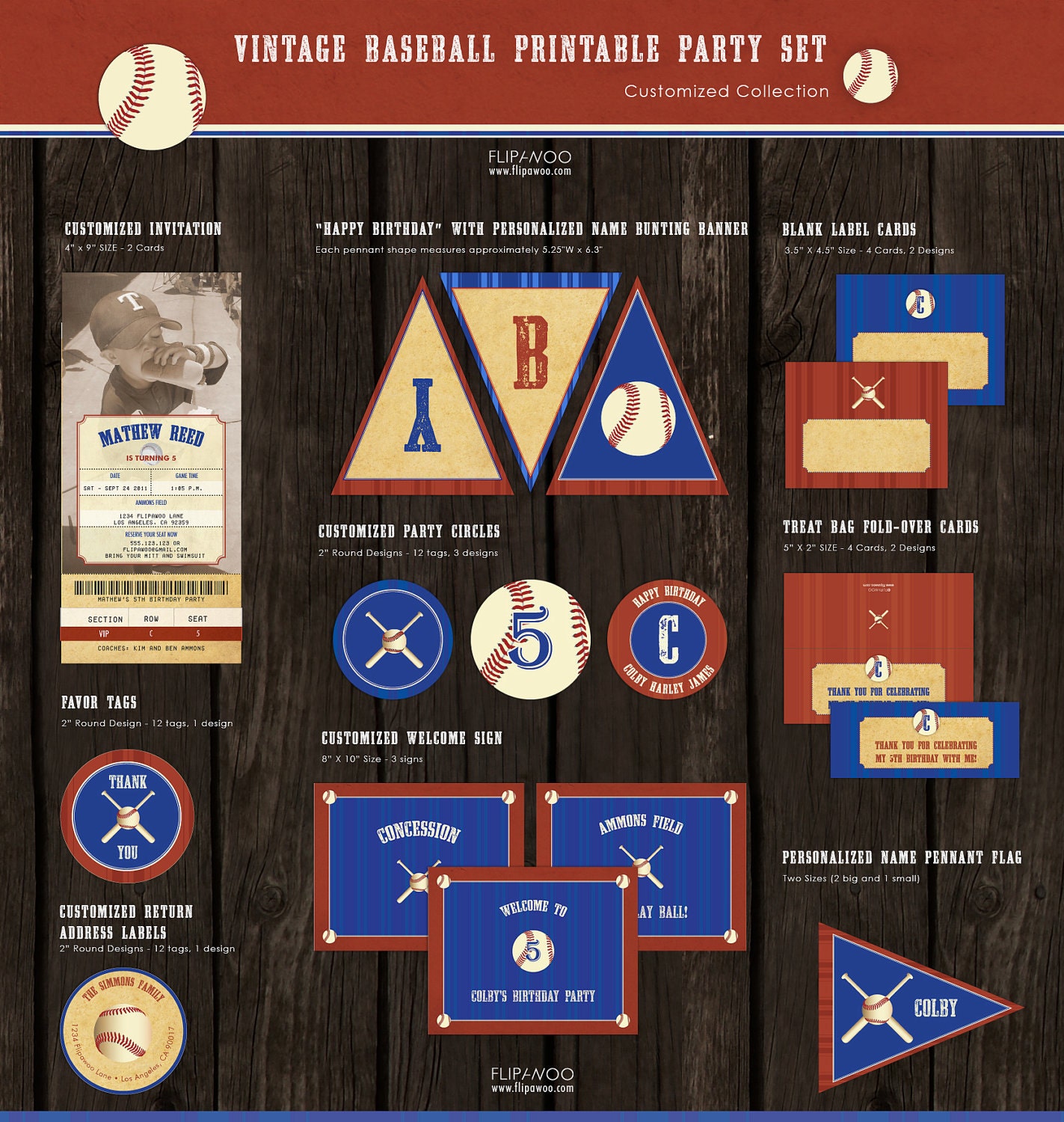 Vintage Baseball Theme Party Premium Set by FLIPAWOO - Customized Printable Files
