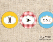 Picnic Bee Party Tag Design by FLIPAWOO - For Favor Tags, Cupcake Toppers and Stickers - Customized Printable