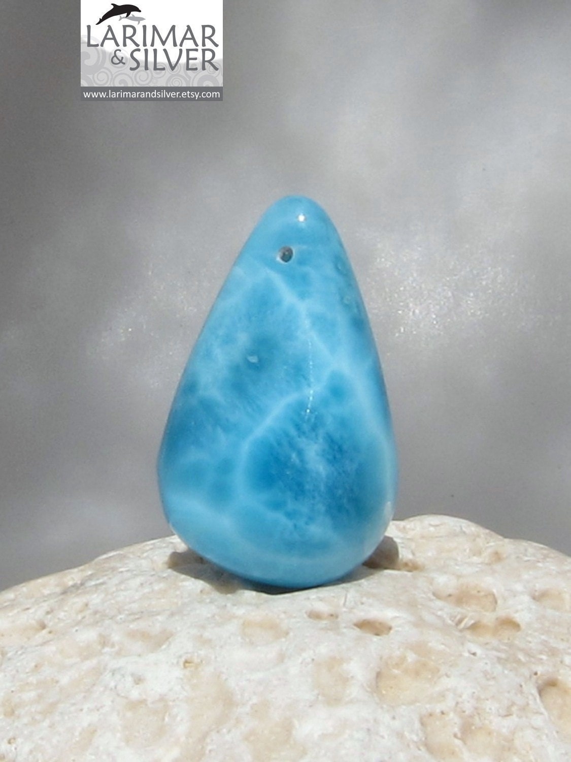 Larimar pool pattern drop, beautiful electric blue Larimar gemstone for wire wrapping - 33.0 ct