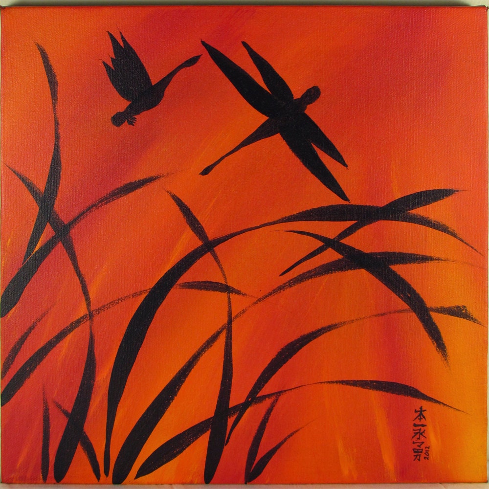 Black Dragonflies - Original 12"x12"