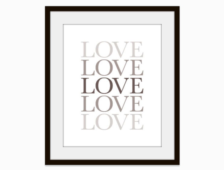 LOVE - Wall Art Print - Valentines Day- Typography-  Modern - Home Decor - Grey - Original - Under 20