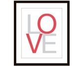 LOVE Wall Art Print Typography Poster  Valentines Day Wedding Modern Home Decor Grey Red Pink