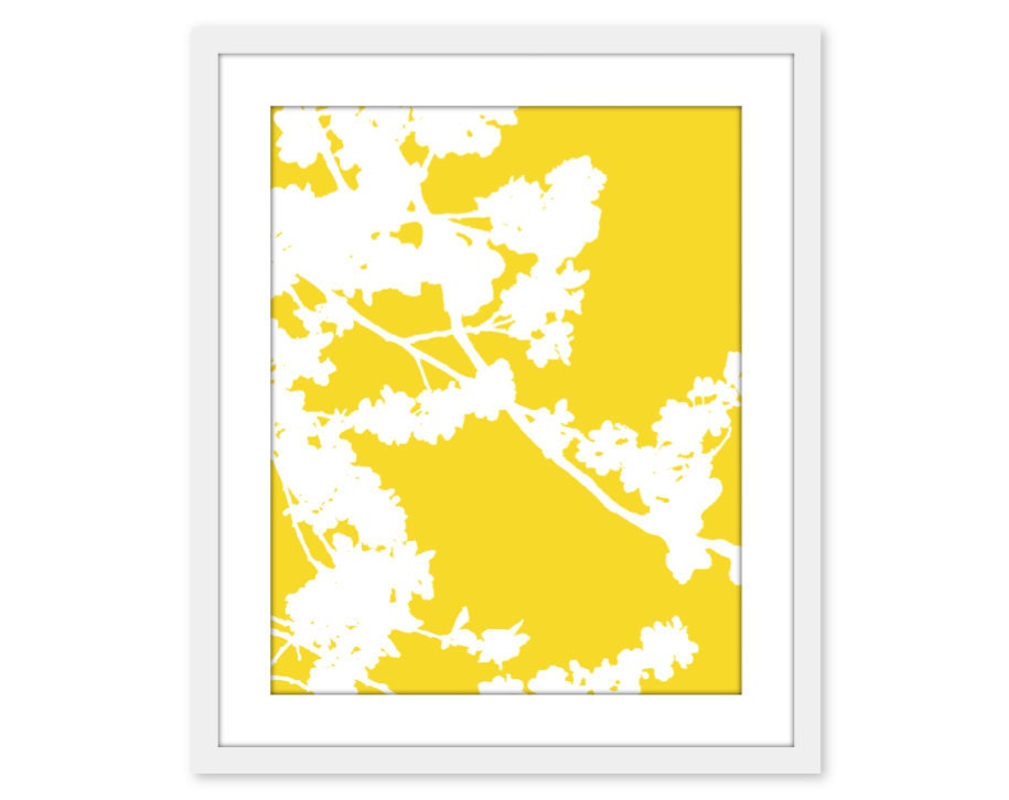 Yellow Spring Cherry Blossoms Digital Print Wall Art Modern Home Decor