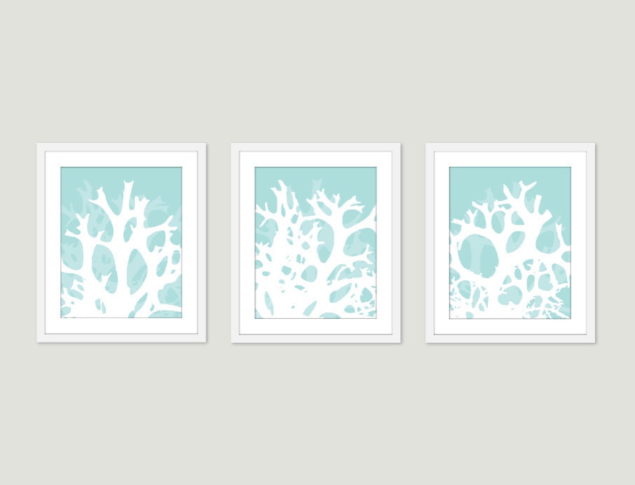 Coral Wall Digital Print Set Abstract Modern Home Decor Mint Sea Life