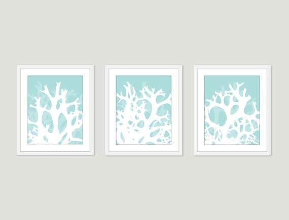 Coral Wall Digital Print Set Abstract Modern Home Decor Mint Sea Life