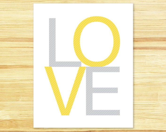 LOVE Digital Print - Yellow and Grey Home Decor Typography Poster